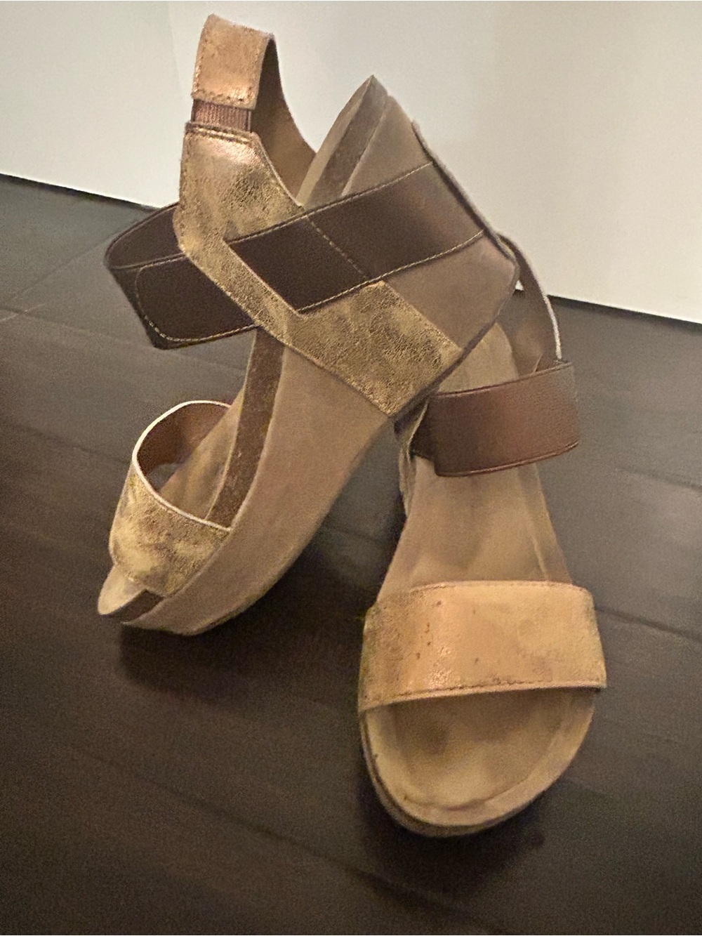 Women's Metallic Brown Platform Sandals - Comfortable Strappy Wedge